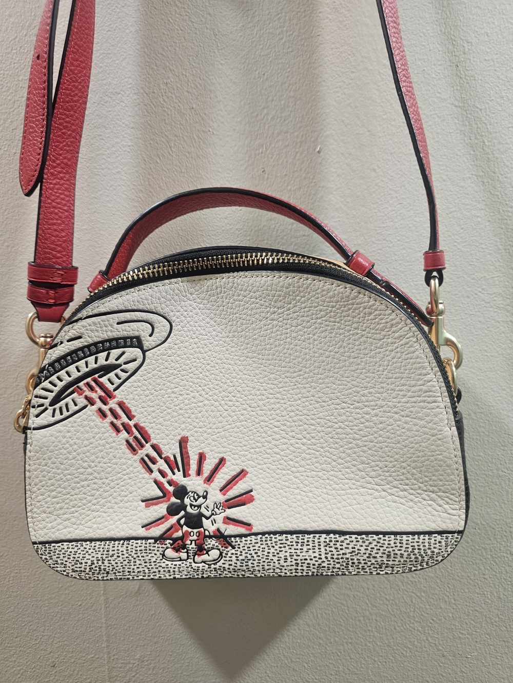 Women's White & Red Crossbody Bag with Disney Accent